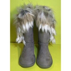 fashion Womens Real Leather Fox Rabbit winter warm Fur Trim Boots Shoes Flats 10